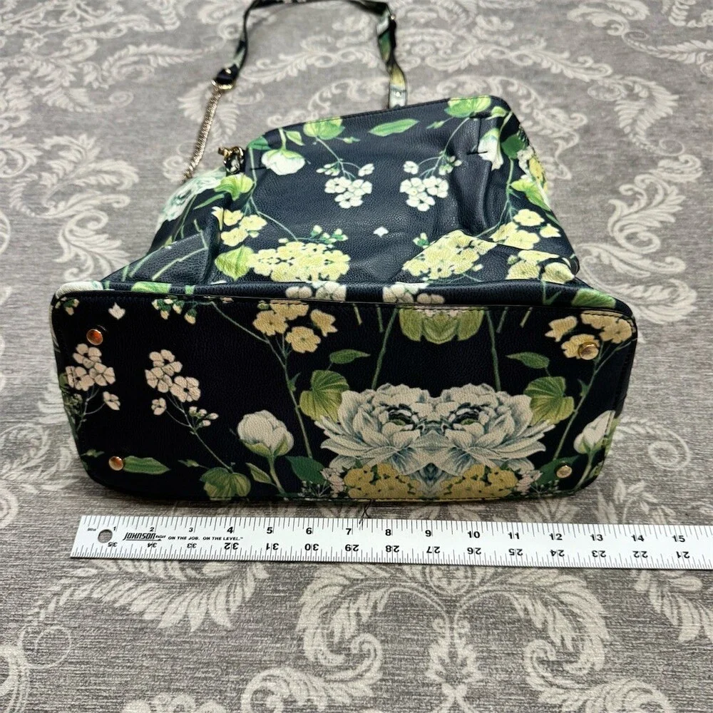 Steve Madden Satchel Crossbody Bag Large Navy Floral Chain Strap Top Zip - Picture 4 of 9